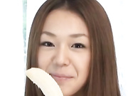 Japanese chick sexily eats banana before sucking boyfriend's dick